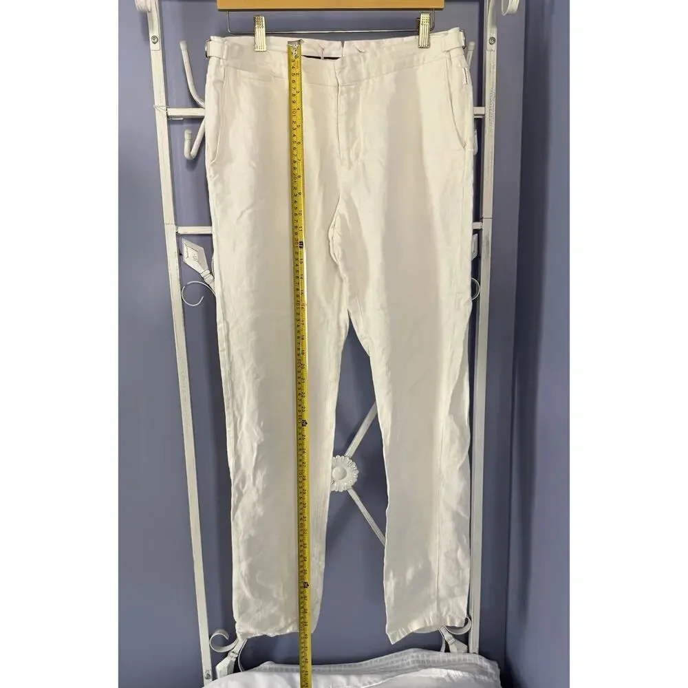 Orlebar Brown 007 Tailored Fit Smart Italian Linen Trousers in White Sand Sz 32